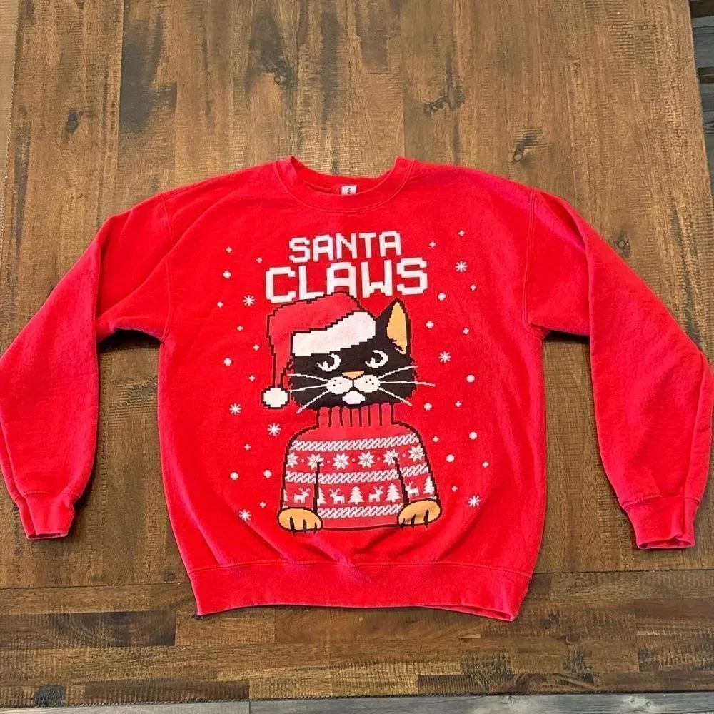 Gildan  Red Santa Claws Cat Sweatshirt